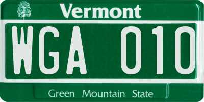 VT license plate WGA010