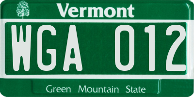 VT license plate WGA012