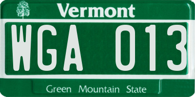 VT license plate WGA013
