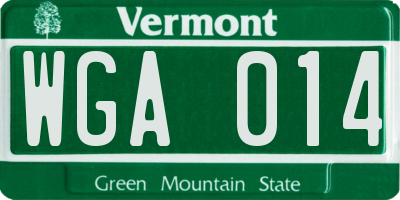 VT license plate WGA014