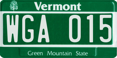 VT license plate WGA015
