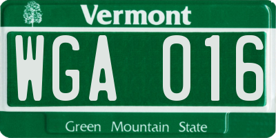 VT license plate WGA016