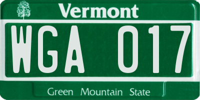 VT license plate WGA017