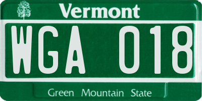 VT license plate WGA018