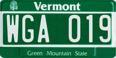 VT license plate WGA019