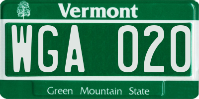 VT license plate WGA020