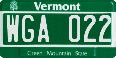 VT license plate WGA022