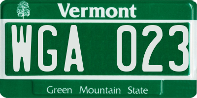 VT license plate WGA023