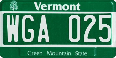 VT license plate WGA025