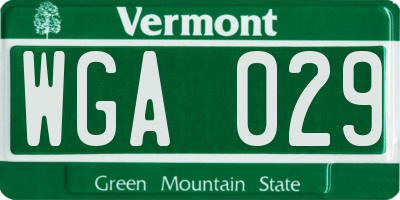 VT license plate WGA029