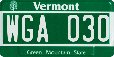 VT license plate WGA030