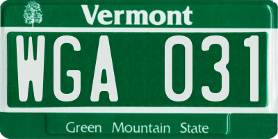 VT license plate WGA031