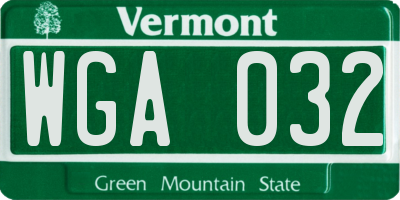VT license plate WGA032