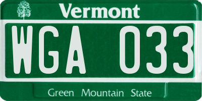 VT license plate WGA033