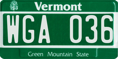 VT license plate WGA036