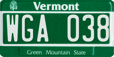 VT license plate WGA038