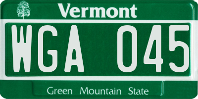 VT license plate WGA045