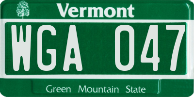 VT license plate WGA047