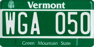 VT license plate WGA050