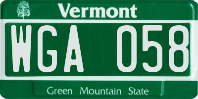 VT license plate WGA058