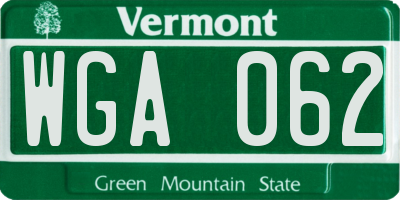 VT license plate WGA062