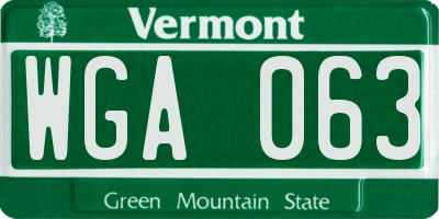 VT license plate WGA063