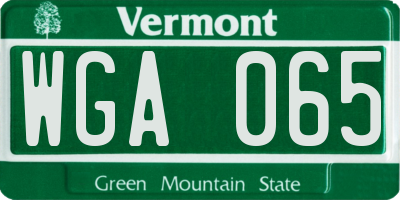 VT license plate WGA065