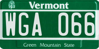 VT license plate WGA066