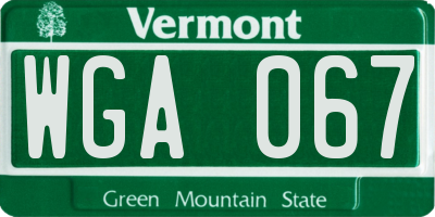 VT license plate WGA067