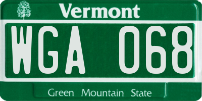 VT license plate WGA068