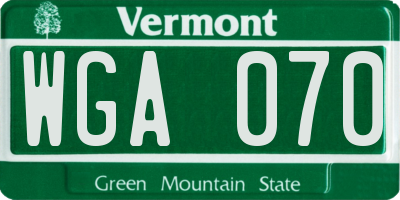 VT license plate WGA070