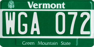VT license plate WGA072