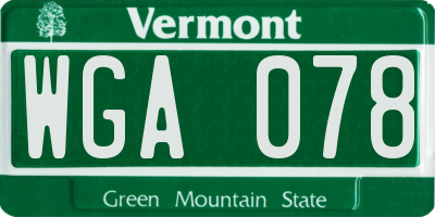 VT license plate WGA078