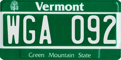 VT license plate WGA092