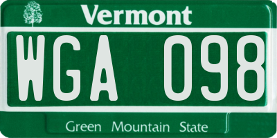 VT license plate WGA098