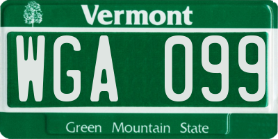 VT license plate WGA099