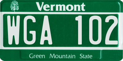 VT license plate WGA102