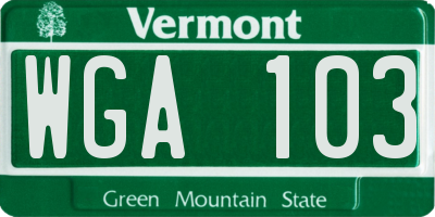 VT license plate WGA103