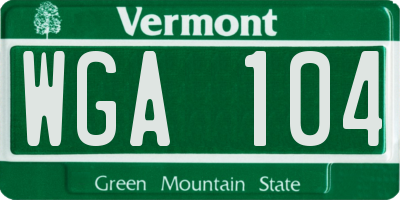 VT license plate WGA104