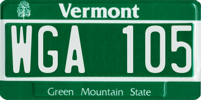 VT license plate WGA105