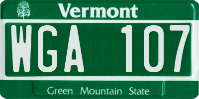 VT license plate WGA107