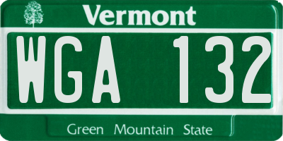 VT license plate WGA132