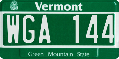 VT license plate WGA144