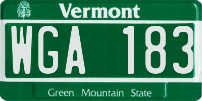 VT license plate WGA183
