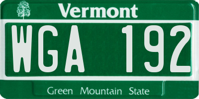 VT license plate WGA192