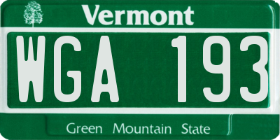 VT license plate WGA193