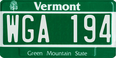 VT license plate WGA194