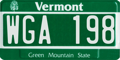 VT license plate WGA198