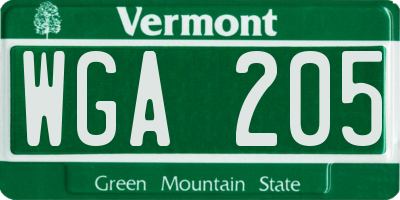 VT license plate WGA205