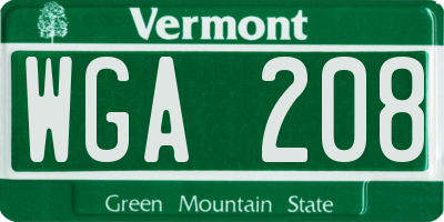 VT license plate WGA208